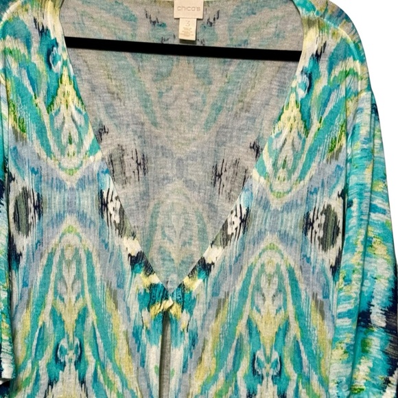 Chico’s Short Sleeve Lightweight Multicolored Snap Front Open Artsy Cardigan - Picture 3 of 11